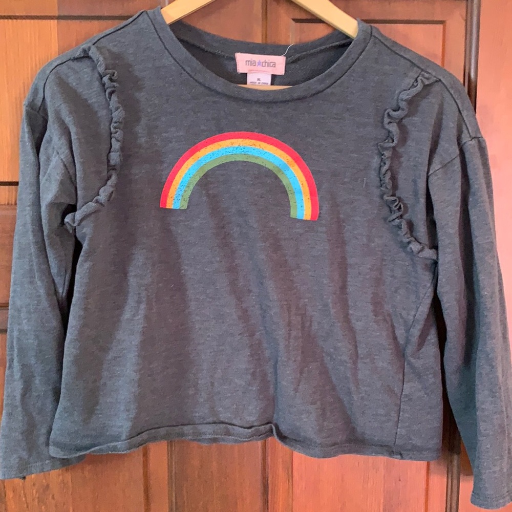 Cropped rainbow sweatshirt ruffles girls XL